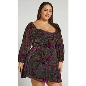 Showpo Jessell Mini Dress Long Sleeve Cowl Corset Dress Black Floral NWT Size 16